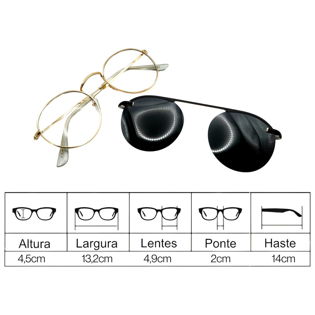 Óculos 2x1 Com Proteção UV Clip Magnético Leve