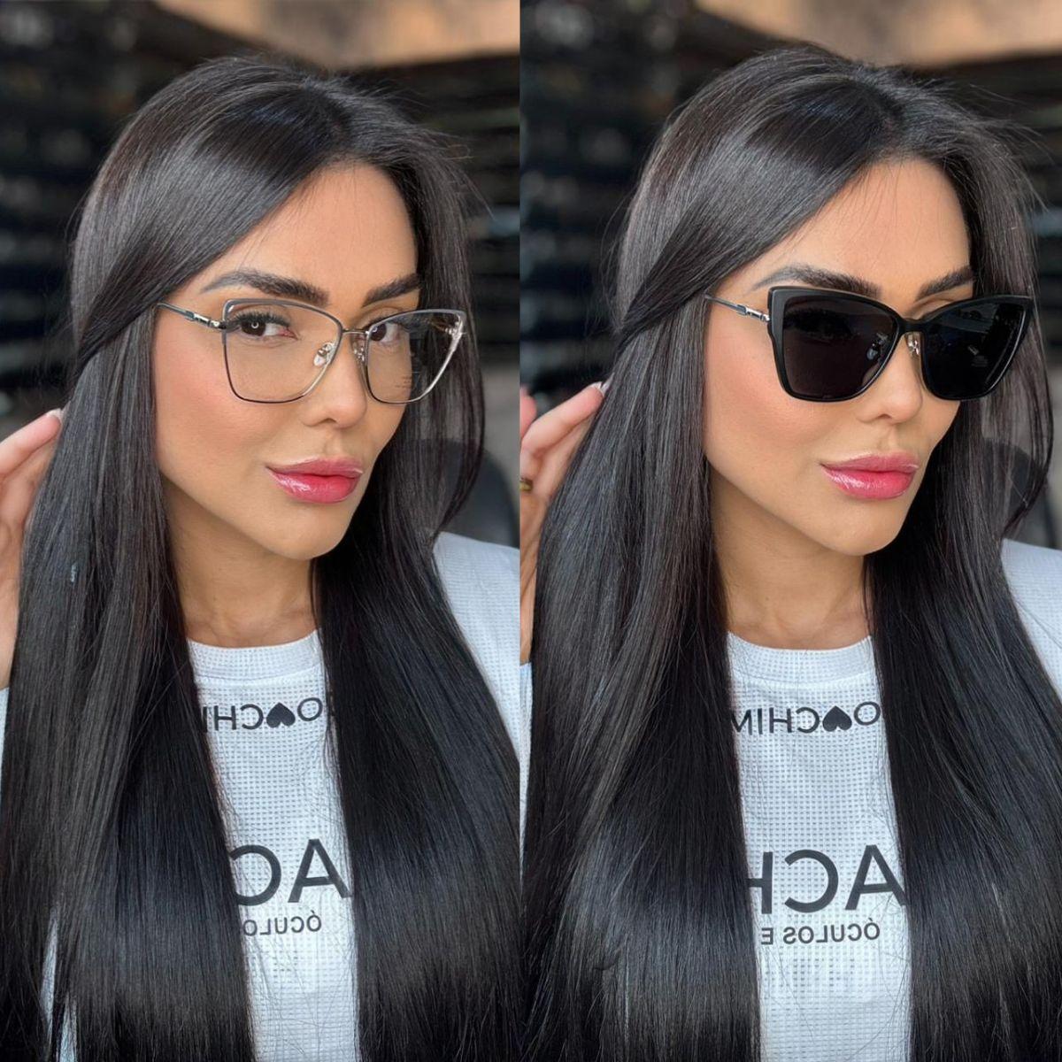 Armação Para Grau Feminina Clip On 2 Em 1 Moderna Clipon Geek Classic A001 - V18