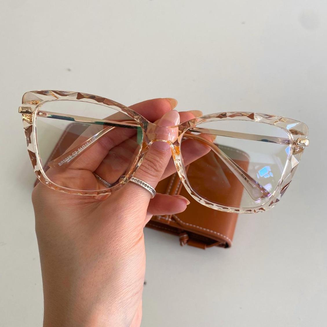 Armação De Óculos Feminina Para Grau Cristal Lapidado Clássica Casual Moderna Tendência