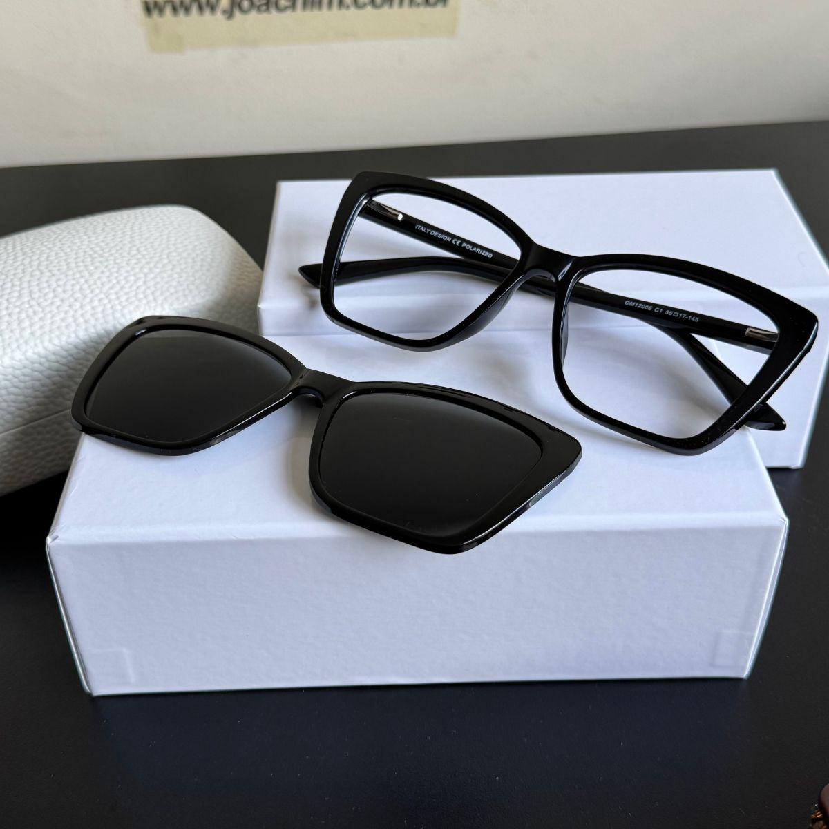 Óculos Clip-On Feminina Adulto Acetato Nylon 2 em 1 Armação para Grau Grande 006