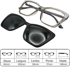 Óculos Clip-On Feminina Adulto Acetato Nylon 2 em 1 Armação para Grau Grande 006
