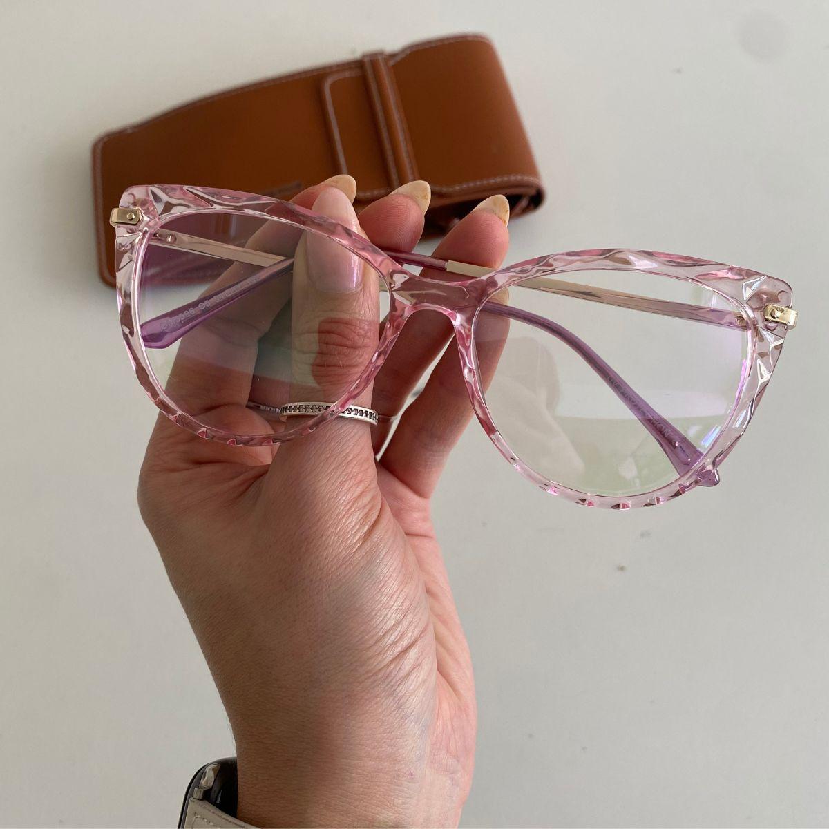 Armação Feminina 3D Transparente Para Grau Geek Diamante Gatinho Olho De Gato Moderna Moda Infinita - C1