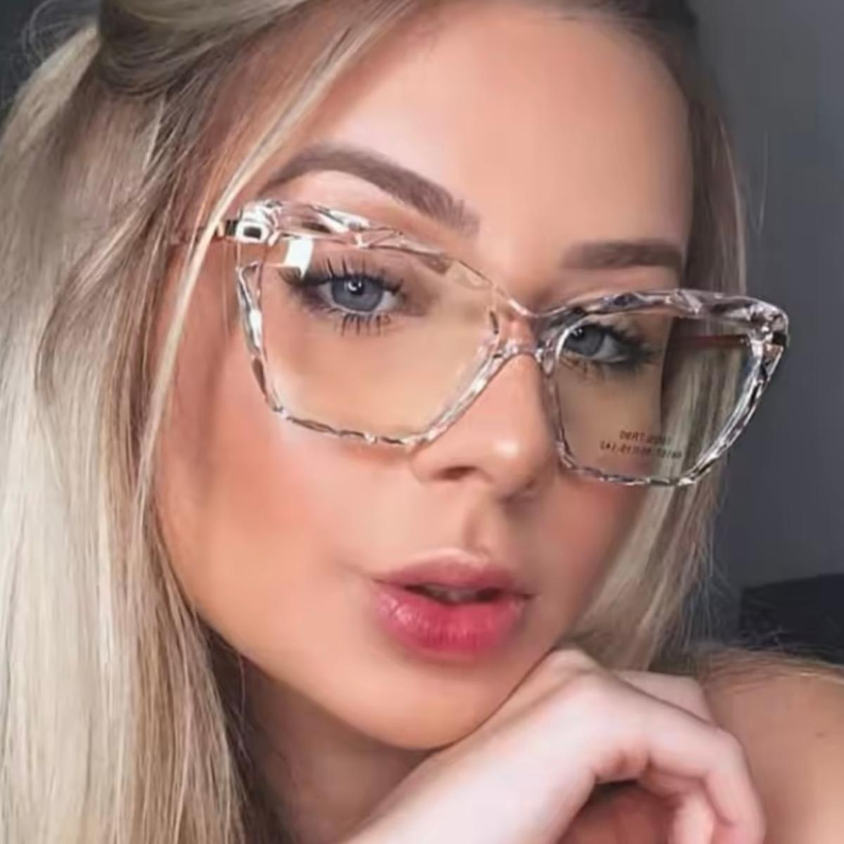 Armação De Óculos Feminina Para Grau Cristal Lapidado 3D Clássica Casual Moderna Tendência Trend