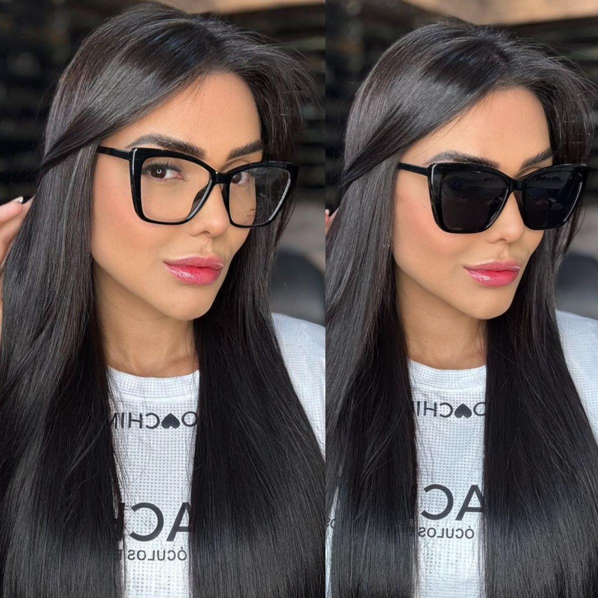Óculos Clip-On Feminina Adulto Acetato Nylon 2 em 1 Armação para Grau Grande 006
