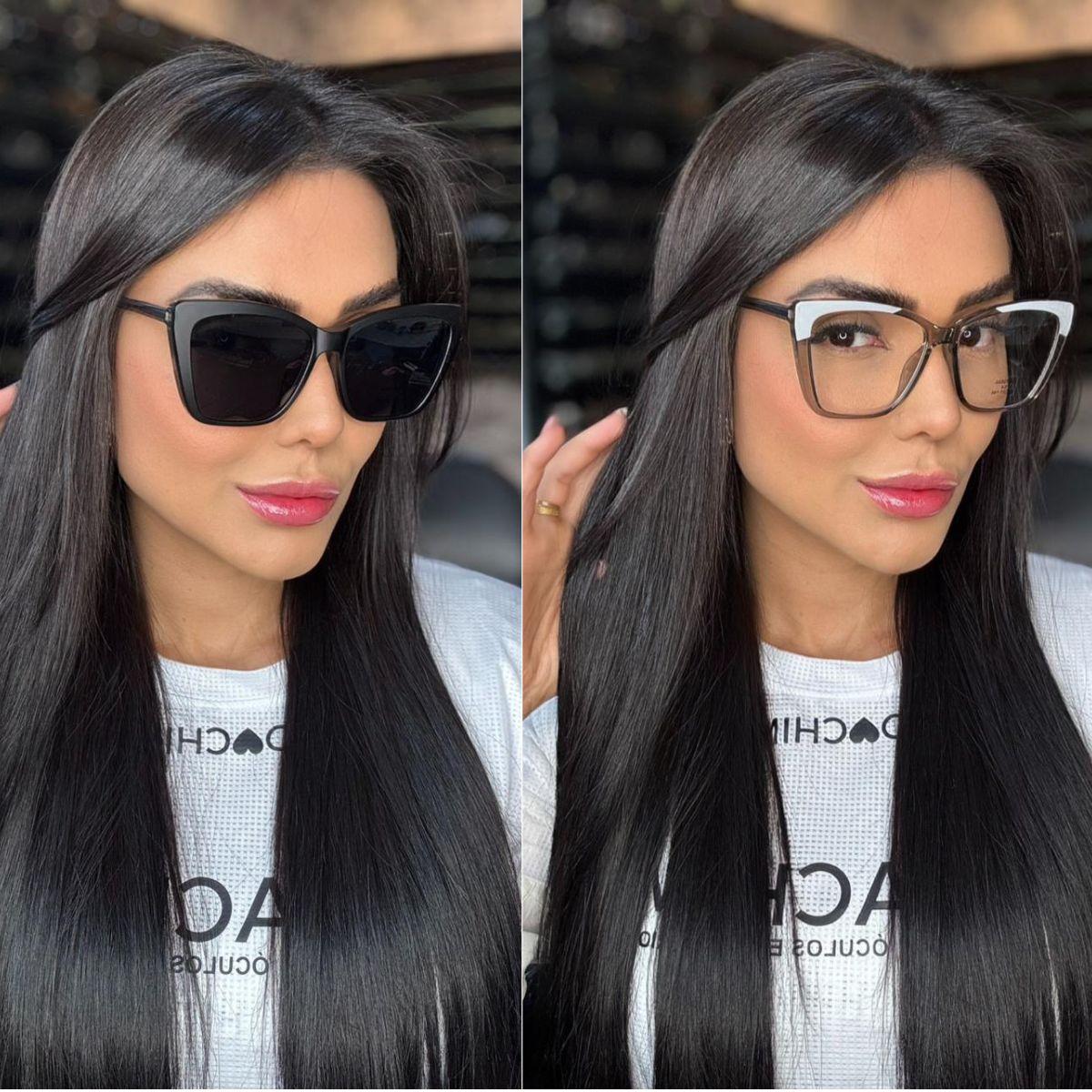 Óculos Clip-On Feminina Adulto Acetato Nylon 2 em 1 Armação para Grau Grande 006