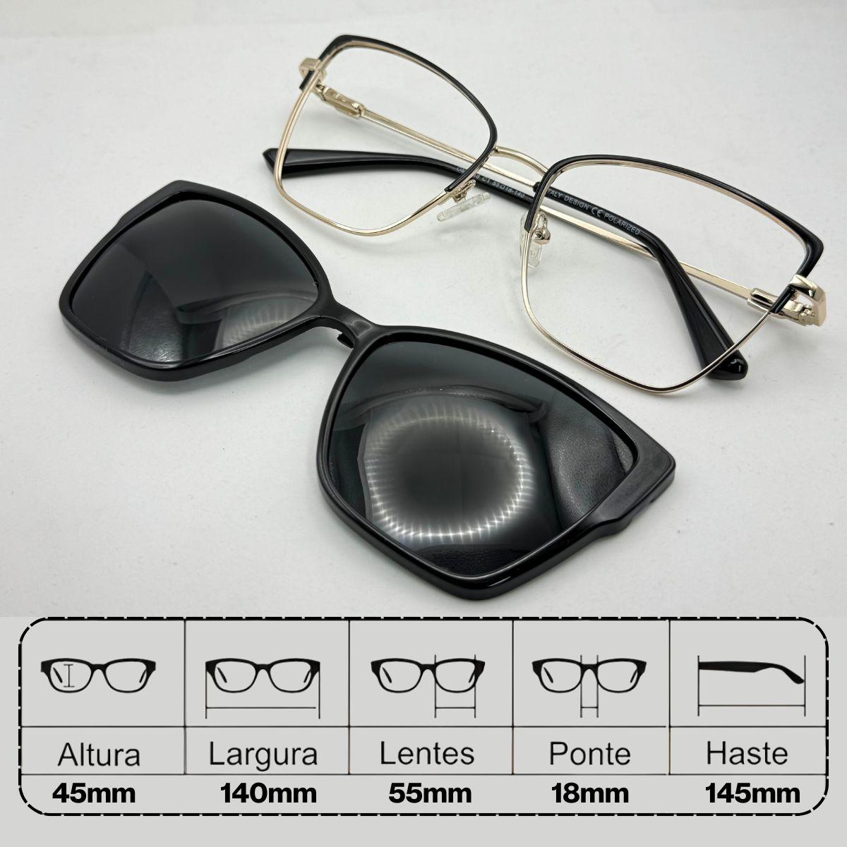 Armação Para Grau Feminina Clip On 2 Em 1 Moderna Clipon Geek Classic A001 - V18