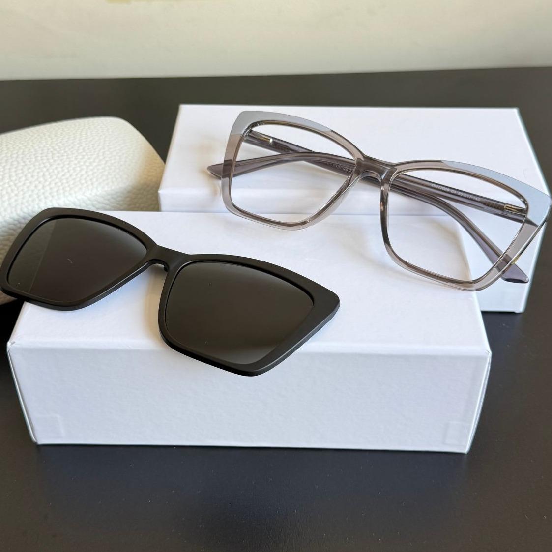 Óculos Clip-On Feminina Adulto Acetato Nylon 2 em 1 Armação para Grau Grande 006